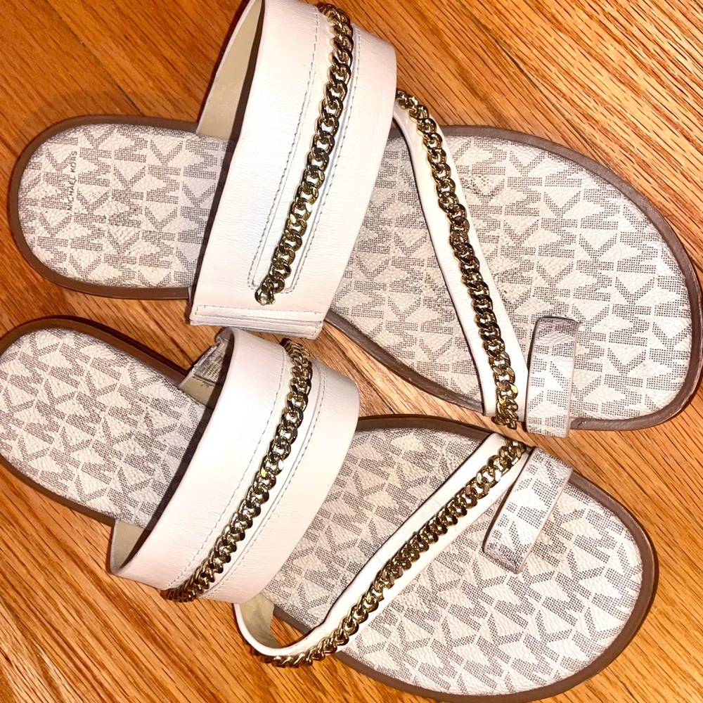 MICHAEL Michael Kors White and Gold Chain Sandals